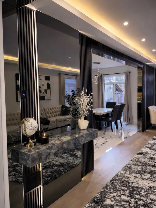 Stone console table in the entrance hall.